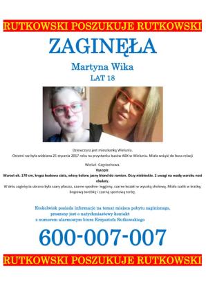 Rutkowski ruszył na poszukiwania 18- letniej Martyny Wika. Dziewczyna z Wielunia zniknęła 25 stycznia
