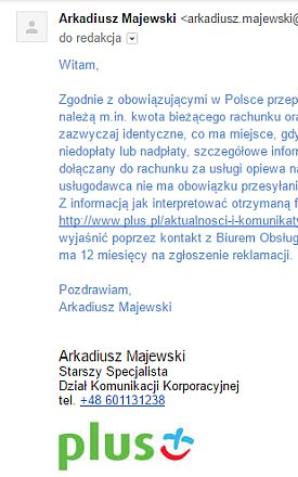 Plus GSM absurdalnie tłumaczy swoje faktury. Każe czytać odwrotną stronę i regulamin!