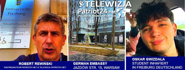 [VIDEO] Warum beantworten das Landgericht Freiburg und die Leiter der Haftanstalt nicht die Fragen der Journalisten zum Fall des inhaftierten Studenten? Demonstration heute um 11:00 Uhr vor der Deutschen Botschaft in Warschau!