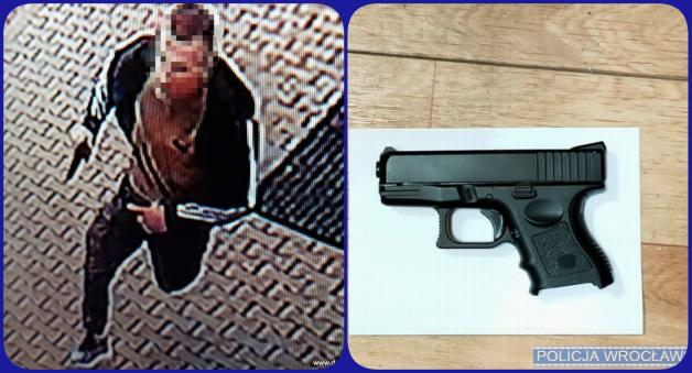 Wrocławscy policjanci zatrzymali mężczyznę, który posługując się przedmiotem łudząco przypominającym broń palną, sterroryzował pracownicę placówki handlowej