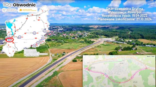 [VIDEO] Obwodnica Gryfina w ciągu DK31 - lipiec 2024